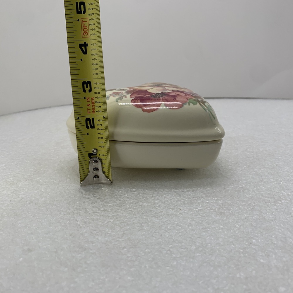 Vintage Athena California Pottery Heart Shape Flowers Lidded Trinket Jewelry Box - Picture 7 of 7